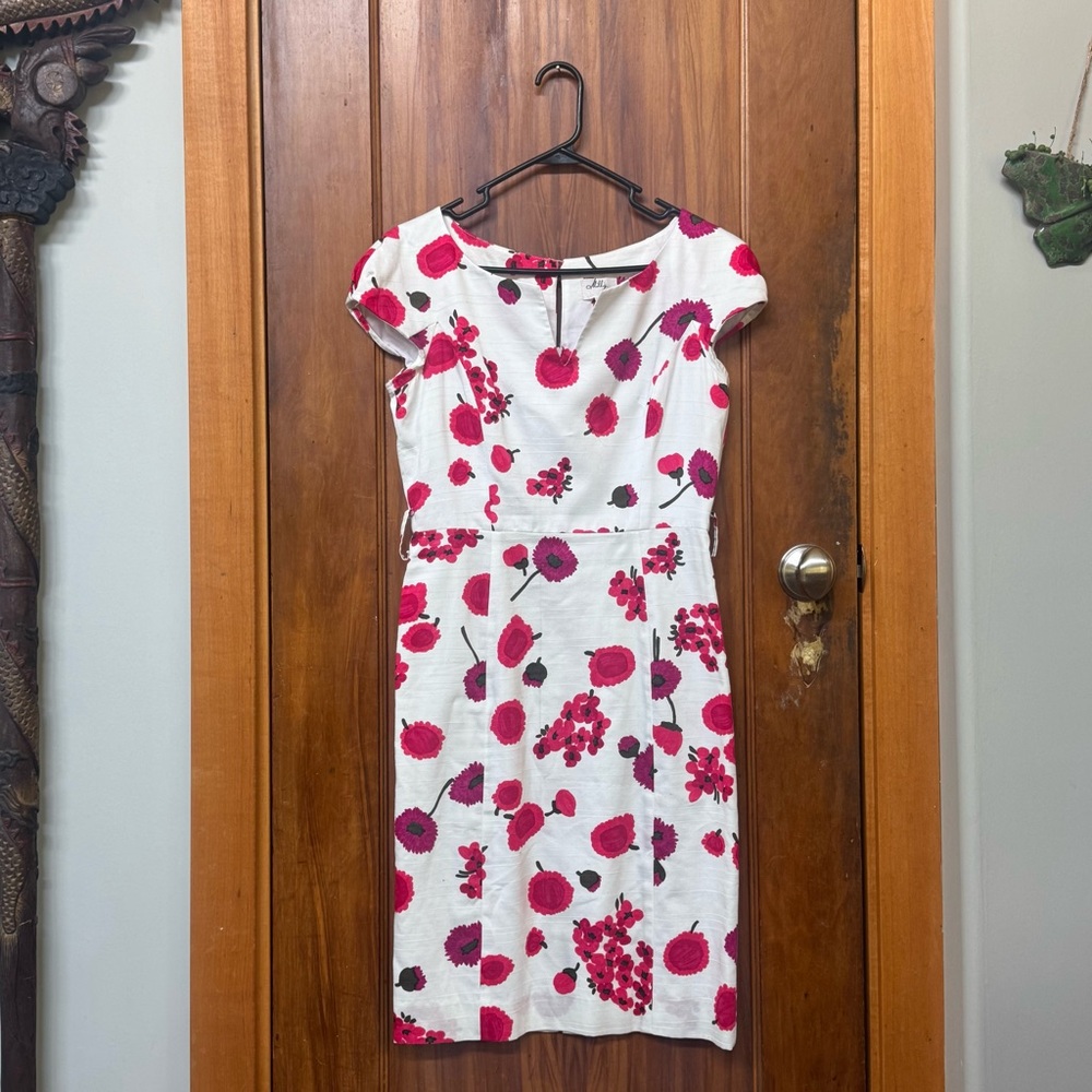 Milly New York Haley Trapunto Sheath Dress White w/ Red & Pink Poppy Flowers 6
